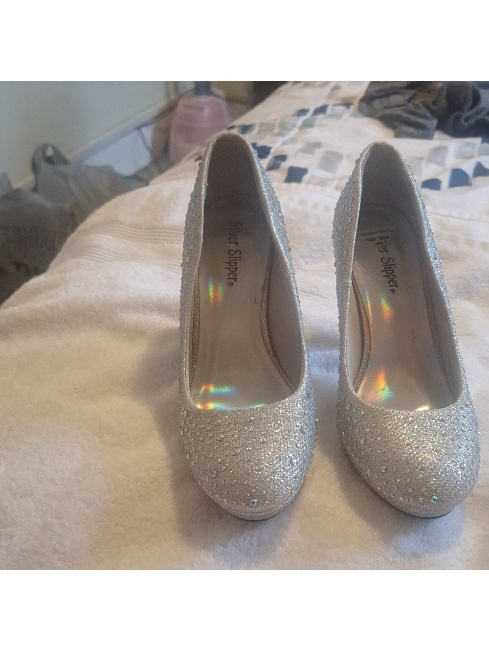 Elegant Silver Glitter Women's Heels
